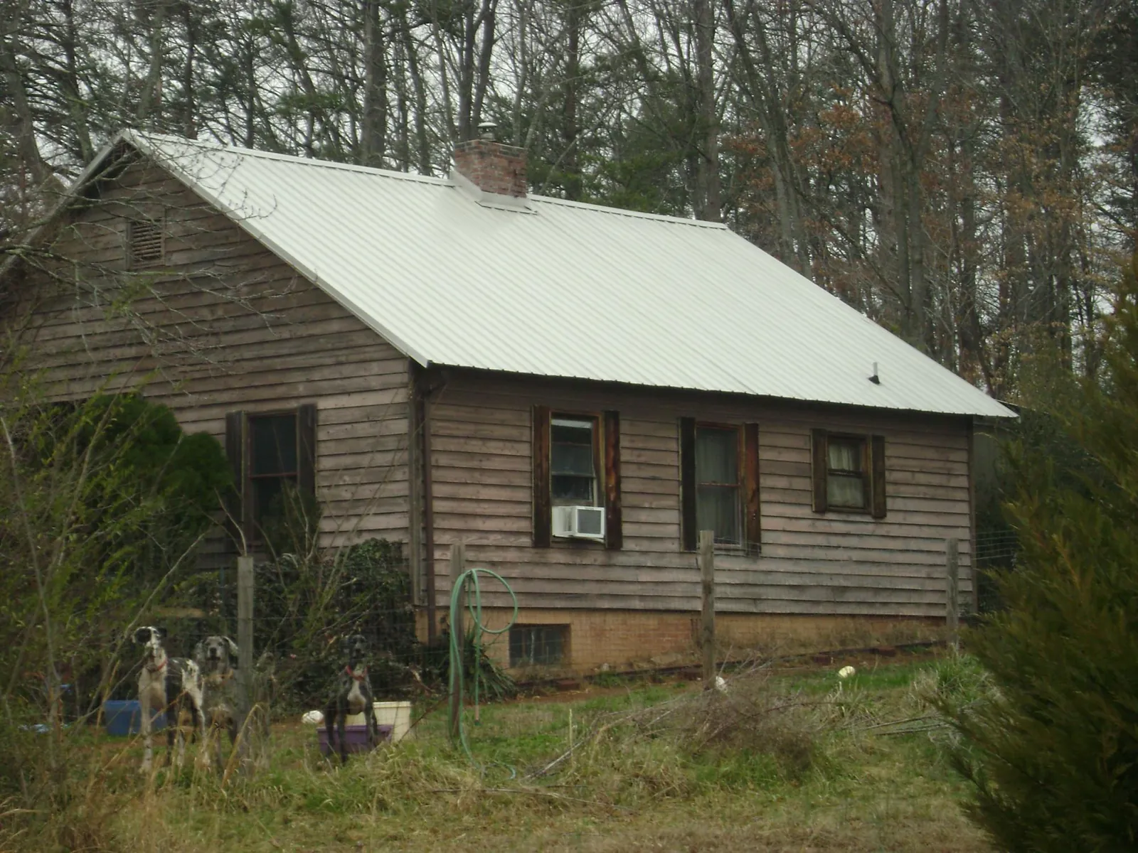 White metal roof on an old wood sided farmhouse, from a Metal Roof Installation job in Dunnsville